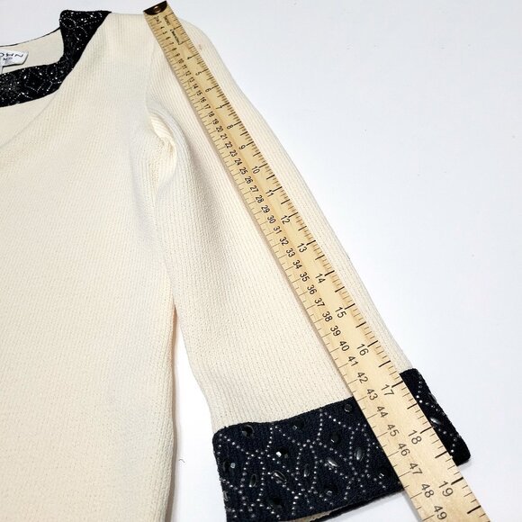 ST JOHN Evening Womens Beaded Santana Knit Jacket Size 2 Buttons Cream & Black - Picture 7 of 14